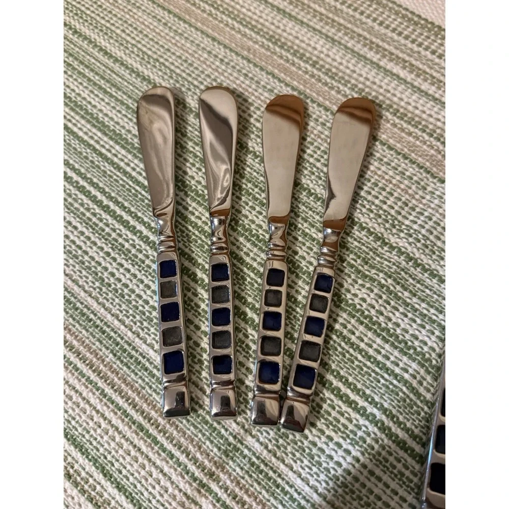 Vintage Heavyweight Geometric Blue Inlay Cocktail & Charcuterie Set (7pcs)